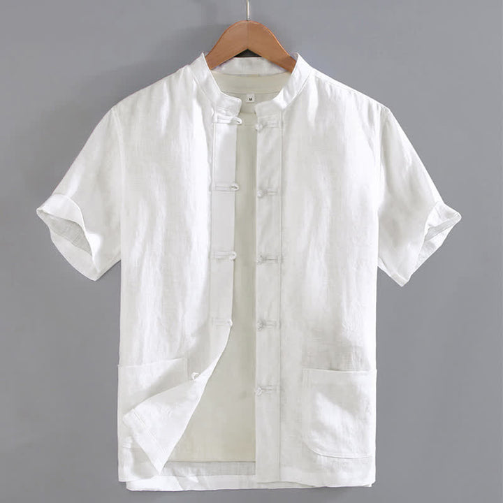 Camisa de hombre estilo Tang vintage lisa con estampado de Buddha Stones y botones de rana, con bolsillos. - Blanco - US/UK/AU46, EU56 (5XL) - image 10