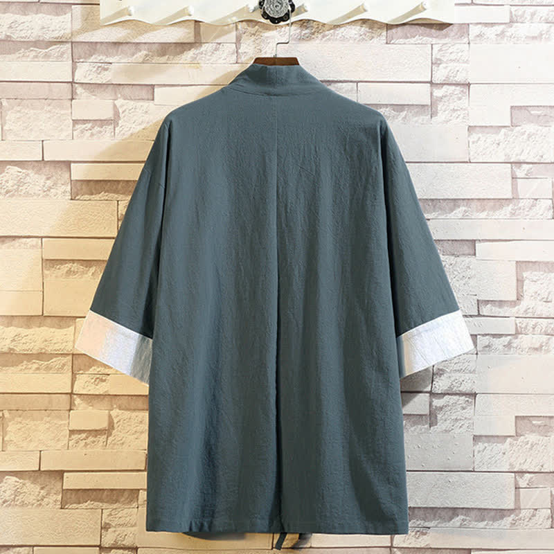 Buddha Stones Kimono de manga tres cuartos para hombre, estilo casual vintage, con bordado de grulla, ideal para primavera y verano. - image 1