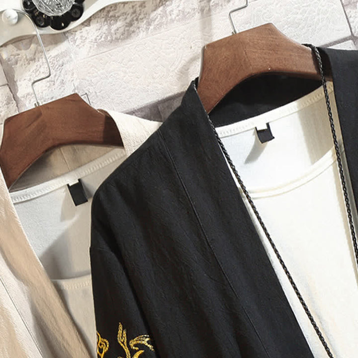 Buddha Stones Kimono de manga tres cuartos para hombre, estilo casual vintage, con bordado de grulla, ideal para primavera y verano. - image 37