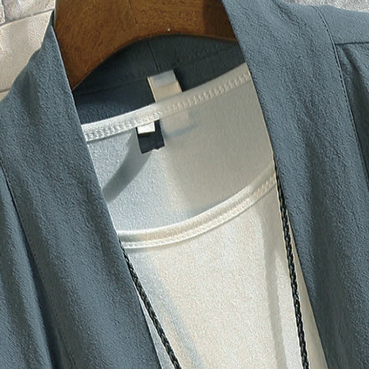 Buddha Stones Kimono de manga tres cuartos para hombre, estilo casual vintage, con bordado de grulla, ideal para primavera y verano. - image 2