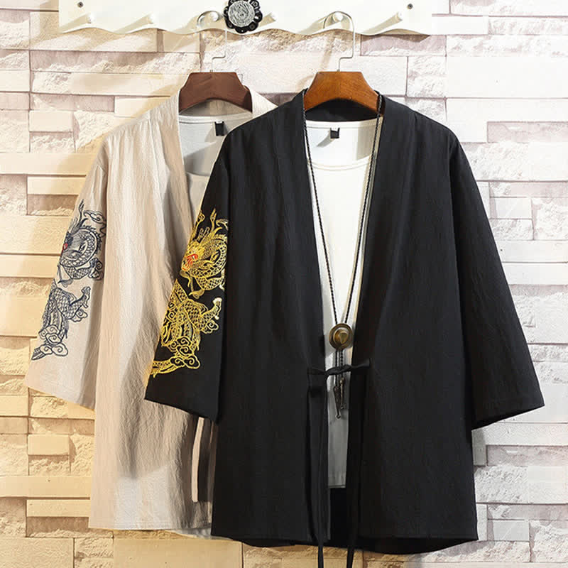 Buddha Stones Kimono de manga tres cuartos para hombre, estilo casual vintage, con bordado de grulla, ideal para primavera y verano. - image 32