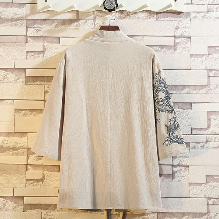 Buddha Stones Kimono de manga tres cuartos para hombre, estilo casual vintage, con bordado de grulla, ideal para primavera y verano. - image 20