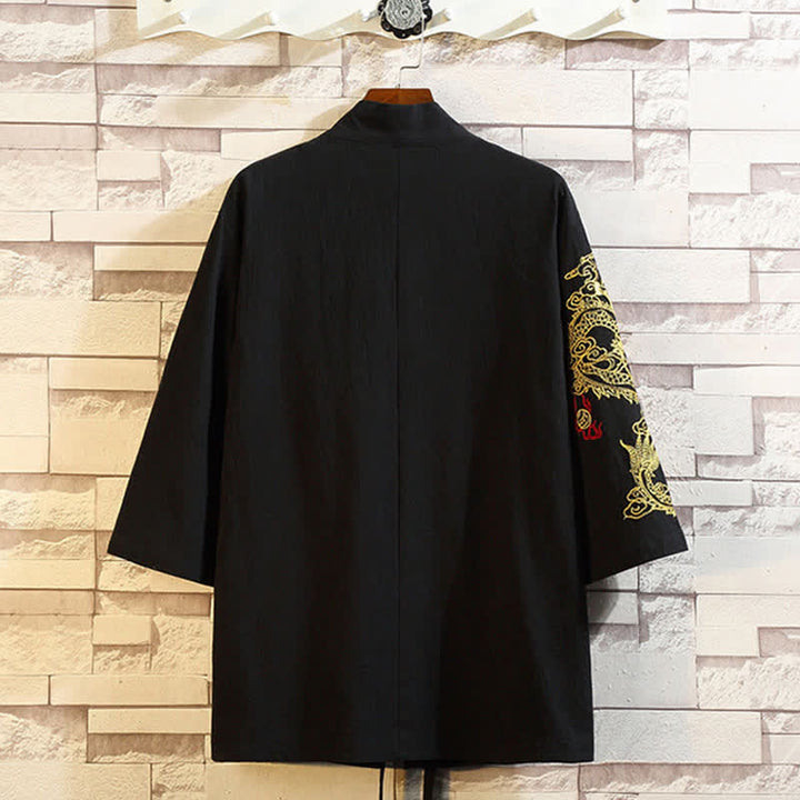 Buddha Stones Kimono de manga tres cuartos para hombre, estilo casual vintage, con bordado de grulla, ideal para primavera y verano. - image 16