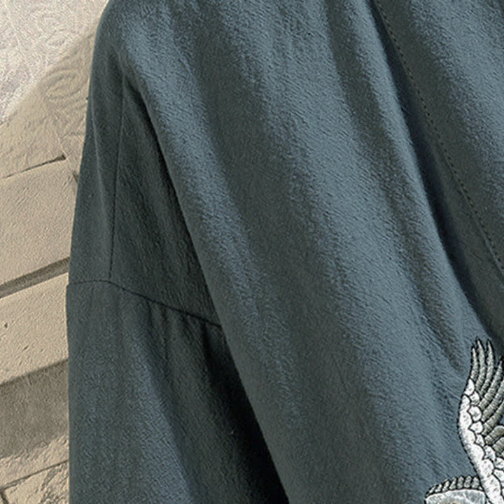 Buddha Stones Kimono de manga tres cuartos para hombre, estilo casual vintage, con bordado de grulla, ideal para primavera y verano. - image 4