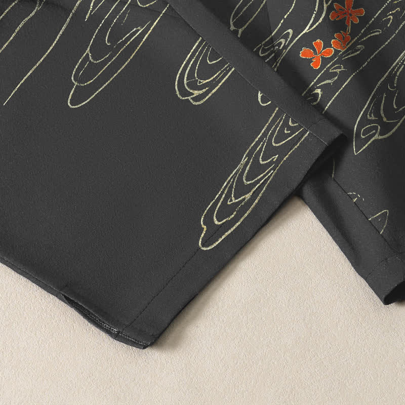 Buddha Stones Pantalones de hombre de algodón puro con estampado de grullas, bambú y olas, con cordón ajustable y corte ajustado, y bolsillos. - image 5
