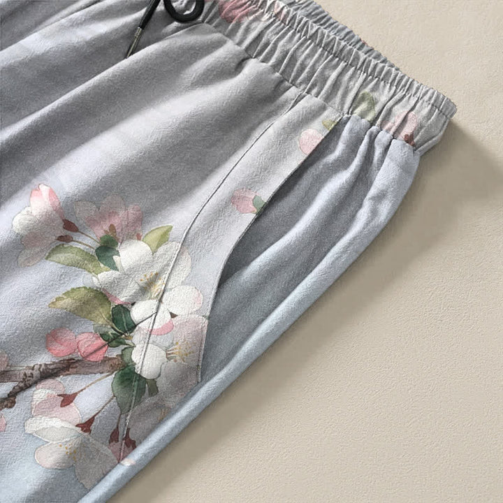 Buddha Stones Pantalones de hombre de algodón puro con estampado de reflejo de agua de gato Sakura, cordón ajustable y corte cónico con bolsillos. - image 4