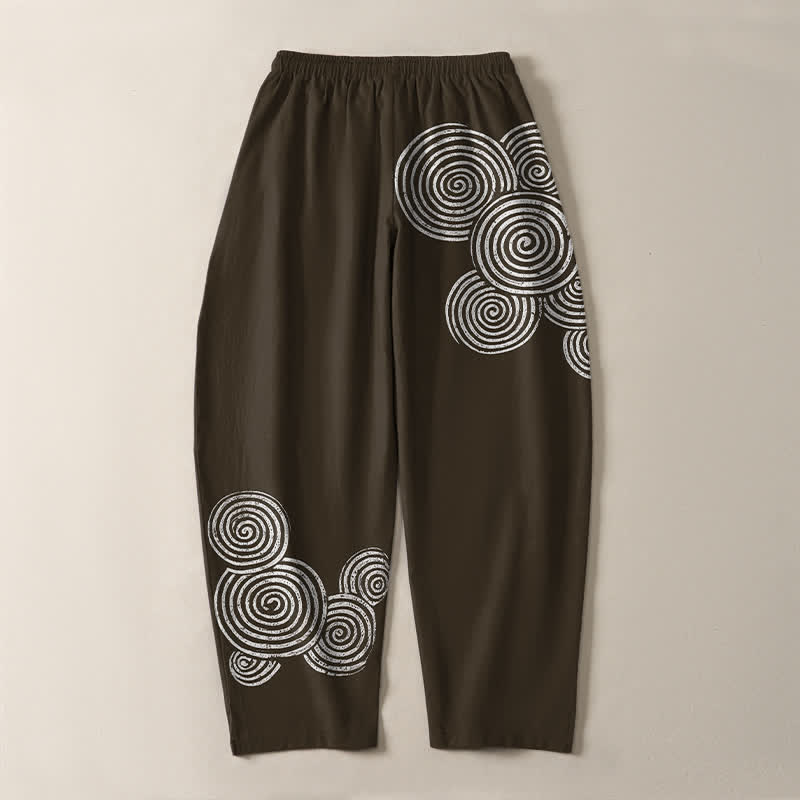 Buddha Stones Pantalones de hombre de algodón puro con estampado espiral concéntrico, cordón ajustable y bolsillos. - image 10