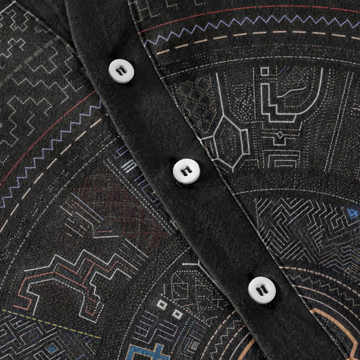 Buddha Stones Camisa de manga corta con medio botón y estampado tribal de mandala para hombre, de algodón. - image 3