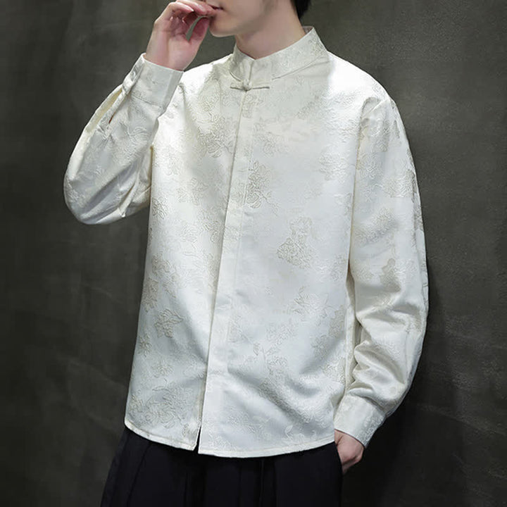 Buddha Stones Camisas de manga larga para hombre con cuello mandarín y estampado floral, estilo elegante Tang, ideales para otoño. - image 20