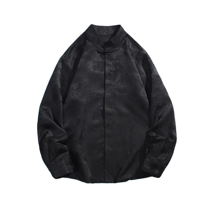 Buddha Stones Camisas de manga larga para hombre con cuello mandarín y estampado floral, estilo elegante Tang, ideales para otoño. - image 9