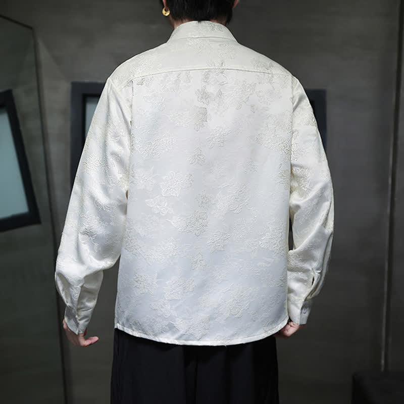 Buddha Stones Camisas de manga larga para hombre con cuello mandarín y estampado floral, estilo elegante Tang, ideales para otoño. - image 16