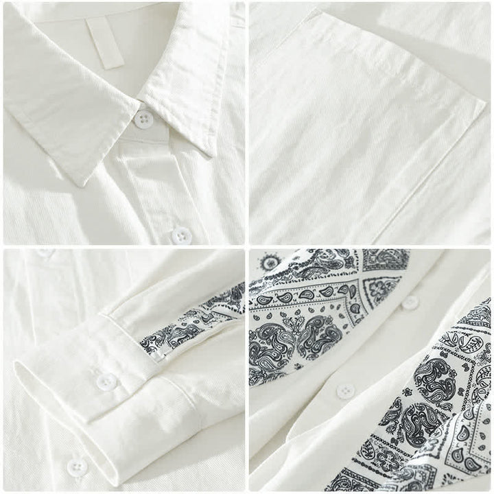 Buddha Stones Camisa de manga larga de algodón con botones y estampado paisley para hombre, estilo casual de otoño, con bolsillo de parche. - image 8
