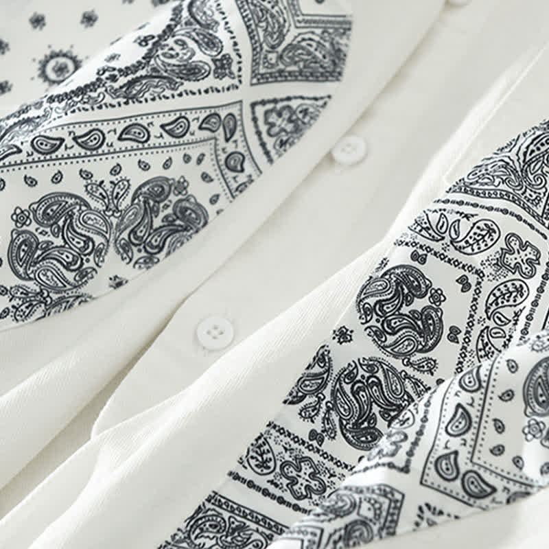 Buddha Stones Camisa de manga larga de algodón con botones y estampado paisley para hombre, estilo casual de otoño, con bolsillo de parche. - image 12