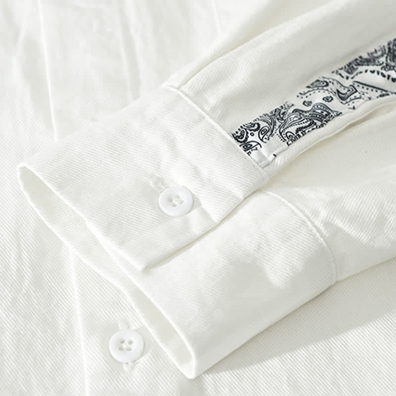 Buddha Stones Camisa de manga larga de algodón con botones y estampado paisley para hombre, estilo casual de otoño, con bolsillo de parche. - image 15