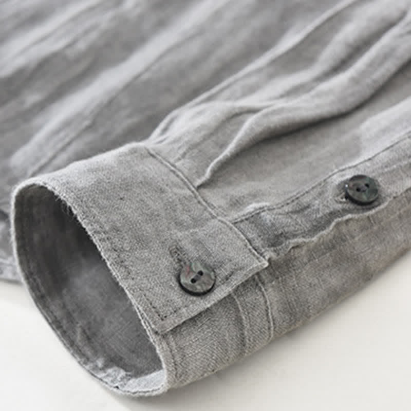 Buddha Stones Camisas de manga larga de lino liso con botones para hombre, estilo casual de primavera. - image 12