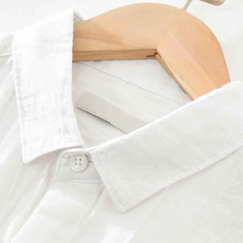 Buddha Stones Camisas de manga larga de lino liso con botones para hombre, estilo casual de primavera. - image 21