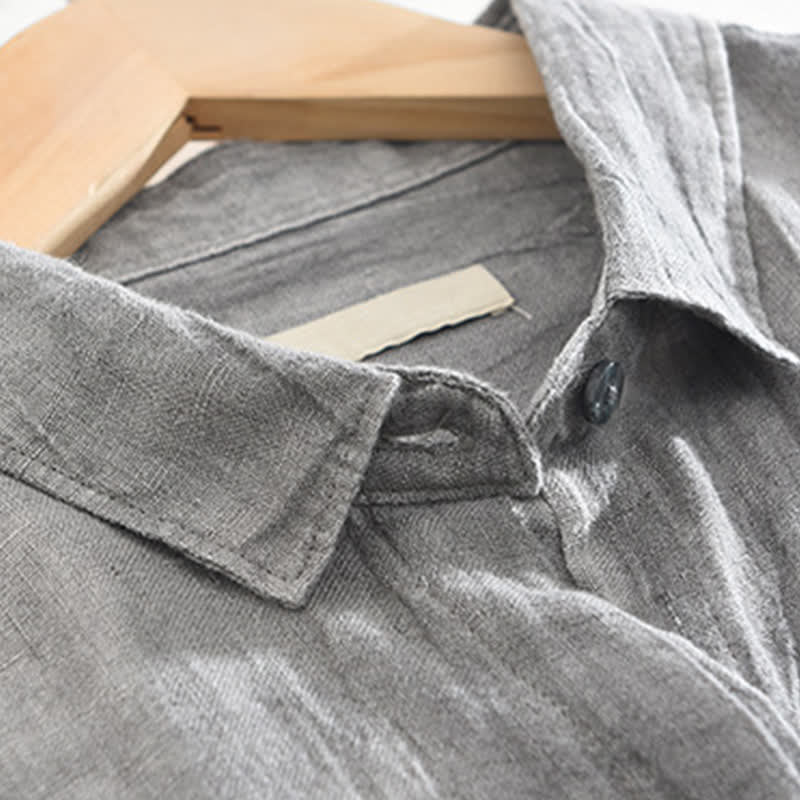 Buddha Stones Camisas de manga larga de lino liso con botones para hombre, estilo casual de primavera. - image 6