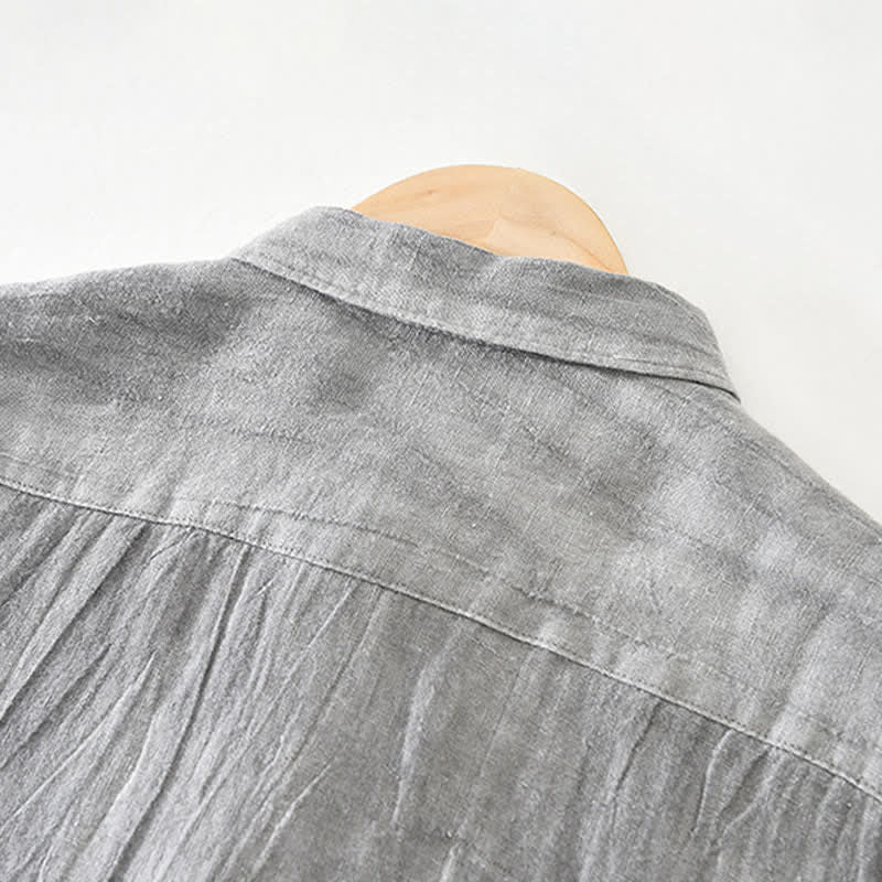 Buddha Stones Camisas de manga larga de lino liso con botones para hombre, estilo casual de primavera. - image 5