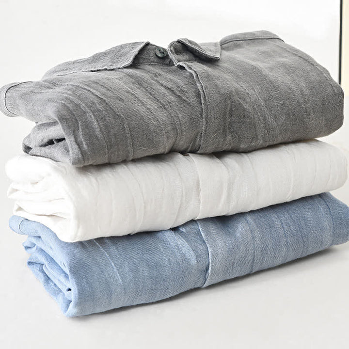 Buddha Stones Camisas de manga larga de lino liso con botones para hombre, estilo casual de primavera. - image 26