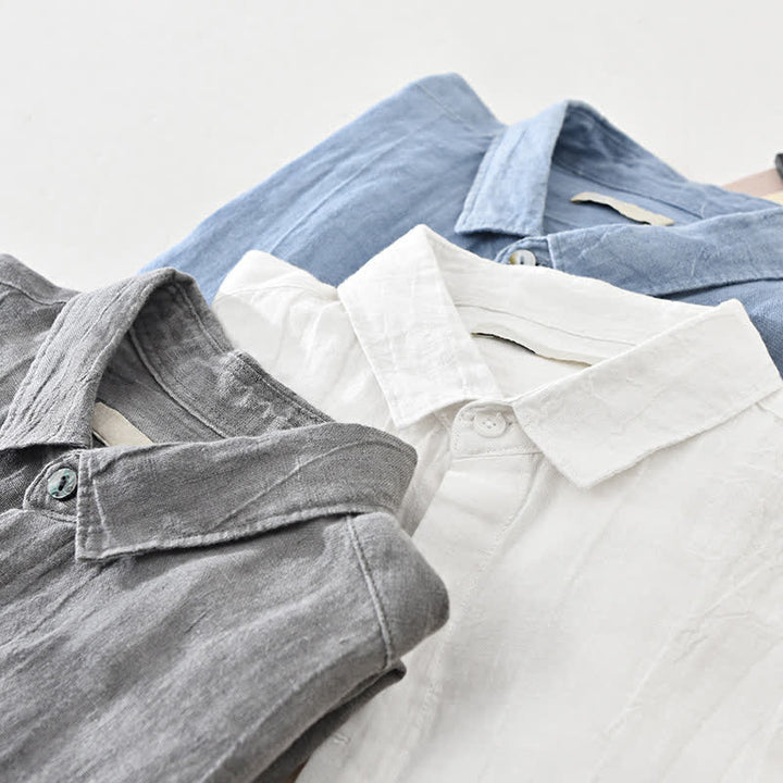 Buddha Stones Camisas de manga larga de lino liso con botones para hombre, estilo casual de primavera. - image 27