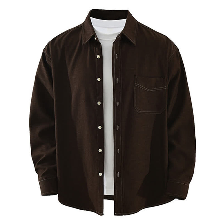 Buddha Stones Camisas de manga larga lisas para hombre, estilo casual de otoño, con bolsillo de parche. - Marrón silla de montar - US/UK/AU42, EU52 (3XL) - image 12