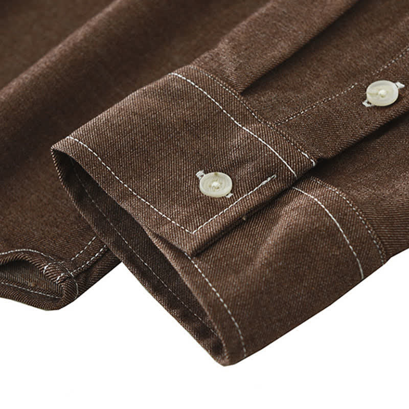 Buddha Stones Camisas de manga larga lisas para hombre, estilo casual de otoño, con bolsillo de parche. - image 9