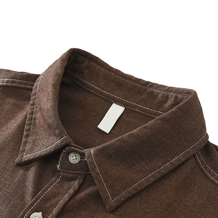 Buddha Stones Camisas de manga larga lisas para hombre, estilo casual de otoño, con bolsillo de parche. - image 4