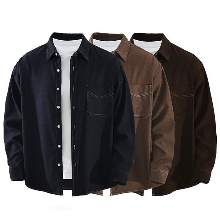 Buddha Stones Camisas de manga larga lisas para hombre, estilo casual de otoño, con bolsillo de parche. - image 14