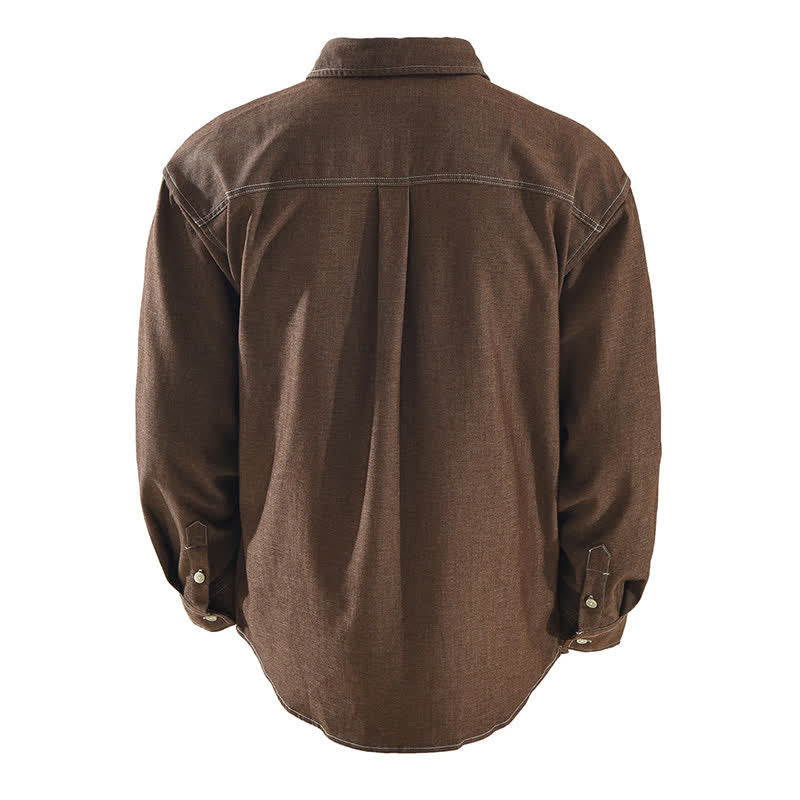 Buddha Stones Camisas de manga larga lisas para hombre, estilo casual de otoño, con bolsillo de parche. - image 1