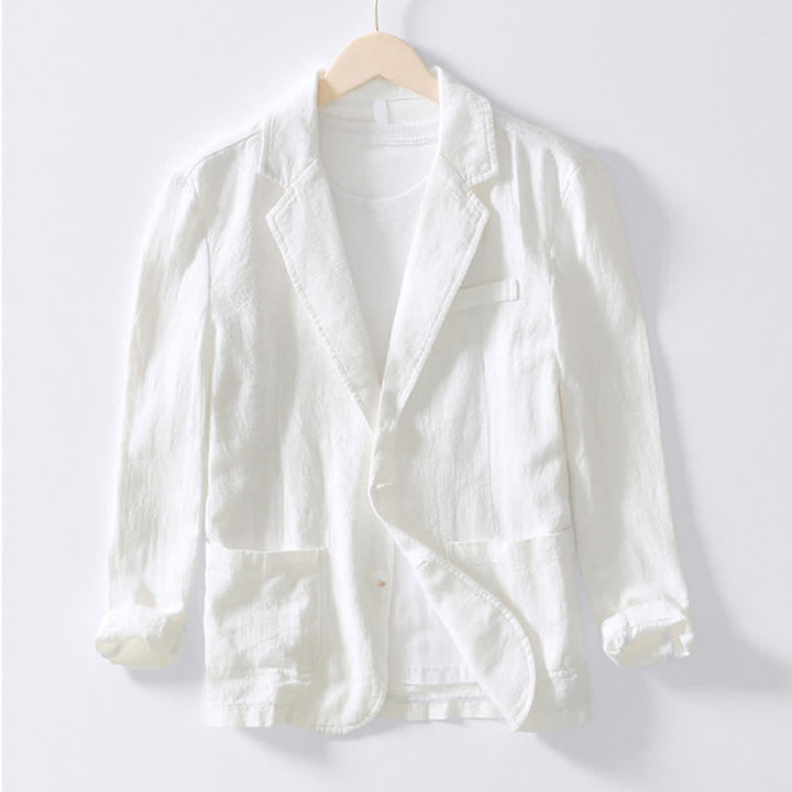 Buddha Stones Chaqueta de hombre minimalista informal de ramio y algodón con solapa y bolsillos, ideal para primavera y otoño. - Blanco - US/UK/AU44, EU54 (4XL) - image 28