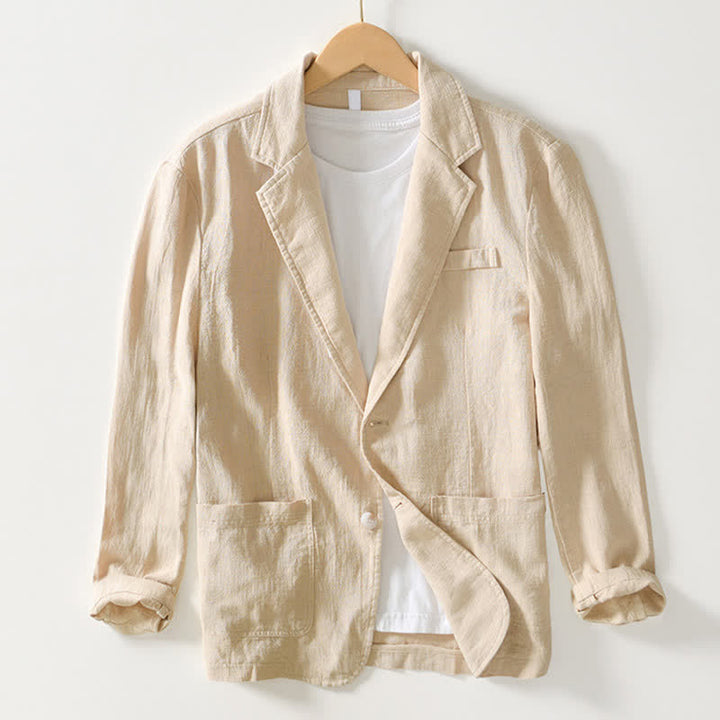 Buddha Stones Chaqueta de hombre minimalista informal de ramio y algodón con solapa y bolsillos, ideal para primavera y otoño. - Beige - US/UK/AU44, EU54 (4XL) - image 22