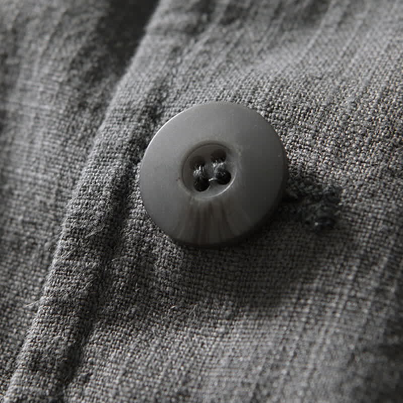 Buddha Stones Chaqueta de hombre minimalista informal de ramio y algodón con solapa y bolsillos, ideal para primavera y otoño. - image 2