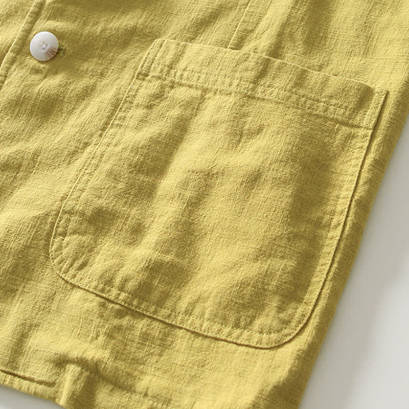 Buddha Stones Chaqueta de hombre minimalista informal de ramio y algodón con solapa y bolsillos, ideal para primavera y otoño. - image 14