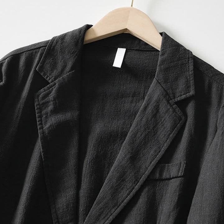 Buddha Stones Chaqueta de hombre minimalista informal de ramio y algodón con solapa y bolsillos, ideal para primavera y otoño. - image 6