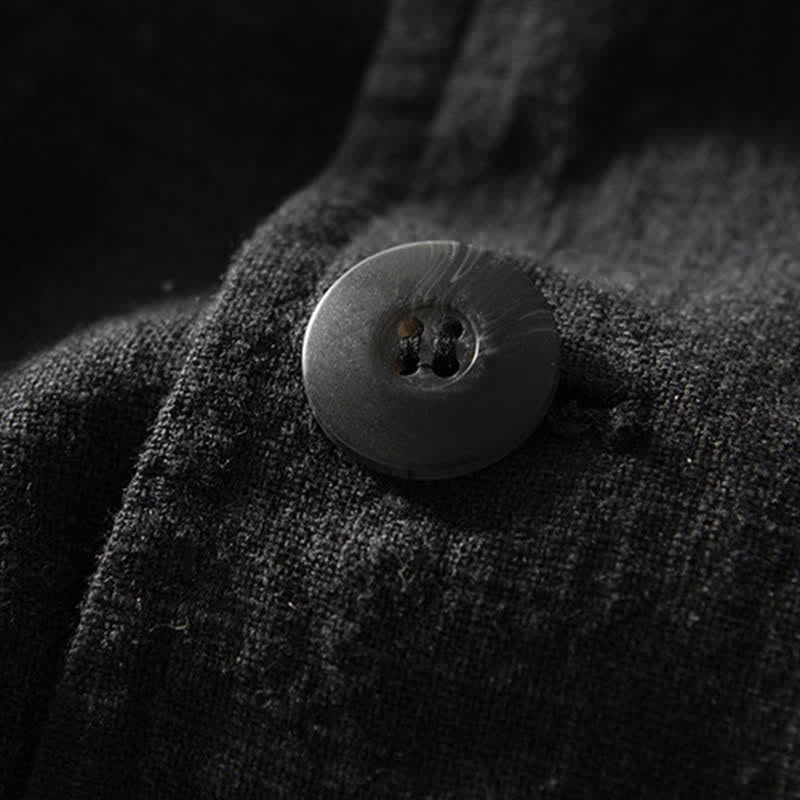 Buddha Stones Chaqueta de hombre minimalista informal de ramio y algodón con solapa y bolsillos, ideal para primavera y otoño. - image 7