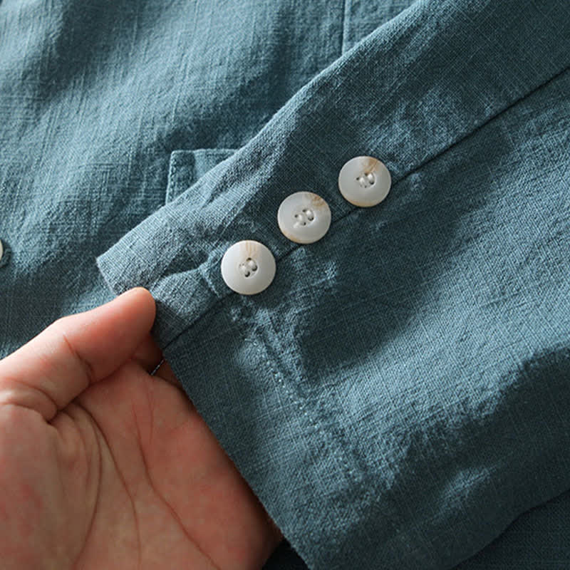 Buddha Stones Chaqueta de hombre minimalista informal de ramio y algodón con solapa y bolsillos, ideal para primavera y otoño. - image 20