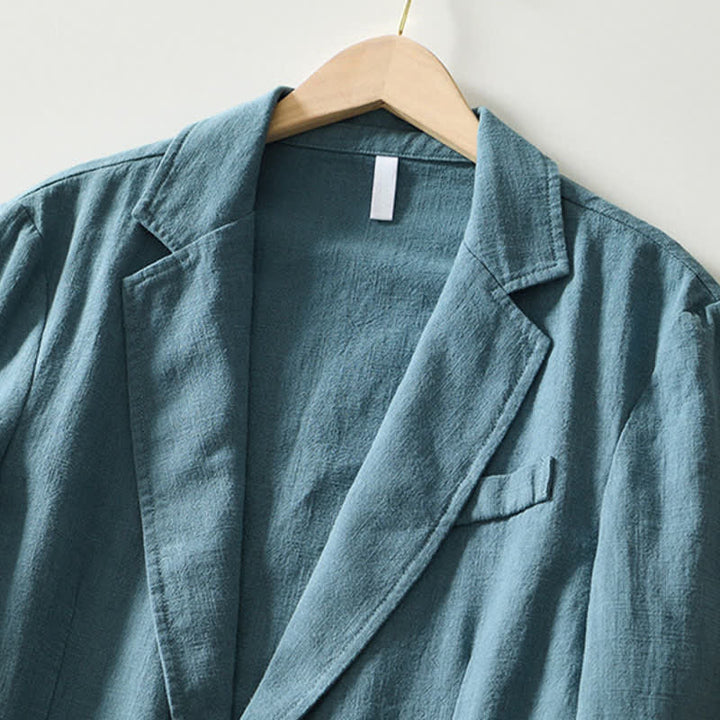 Buddha Stones Chaqueta de hombre minimalista informal de ramio y algodón con solapa y bolsillos, ideal para primavera y otoño. - image 17