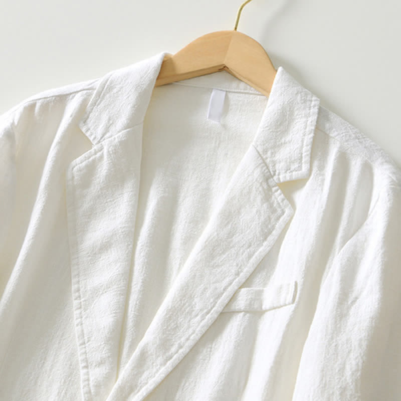 Buddha Stones Chaqueta de hombre minimalista informal de ramio y algodón con solapa y bolsillos, ideal para primavera y otoño. - image 29