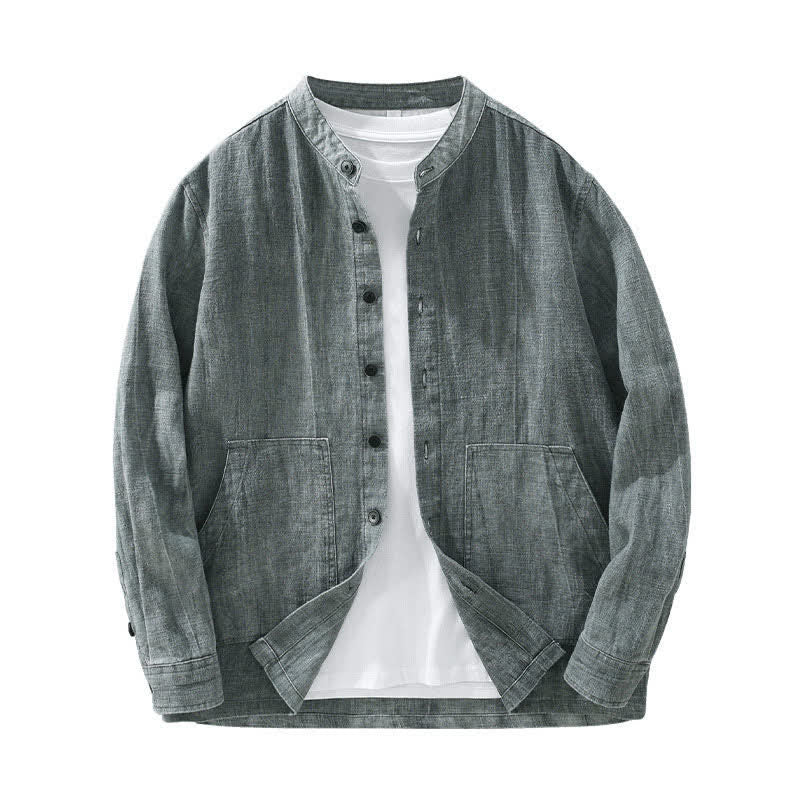 Buddha Stones Chaqueta informal de algodón ramio lisa para hombre, ideal para primavera y otoño, con bolsillos. - image 2