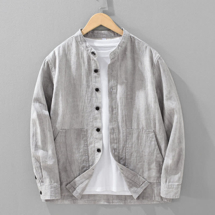 Buddha Stones Chaqueta informal de algodón ramio lisa para hombre, ideal para primavera y otoño, con bolsillos. - Gris claro - US/UK/AU42, EU52 (3XL) - image 13