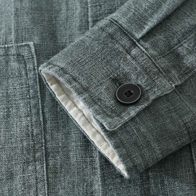 Buddha Stones Chaqueta informal de algodón ramio lisa para hombre, ideal para primavera y otoño, con bolsillos. - image 10