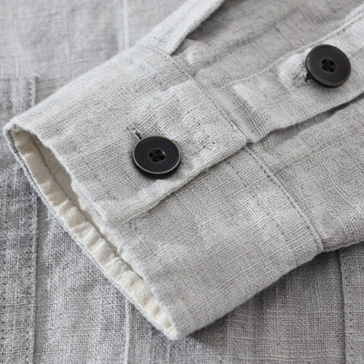 Buddha Stones Chaqueta informal de algodón ramio lisa para hombre, ideal para primavera y otoño, con bolsillos. - image 17