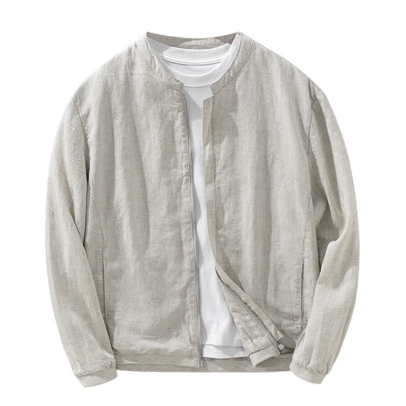 Buddha Stones Chaqueta de hombre de estilo casual minimalista con cuello mandarín, cremallera y diseño liso, ideal para primavera y verano. - image 2