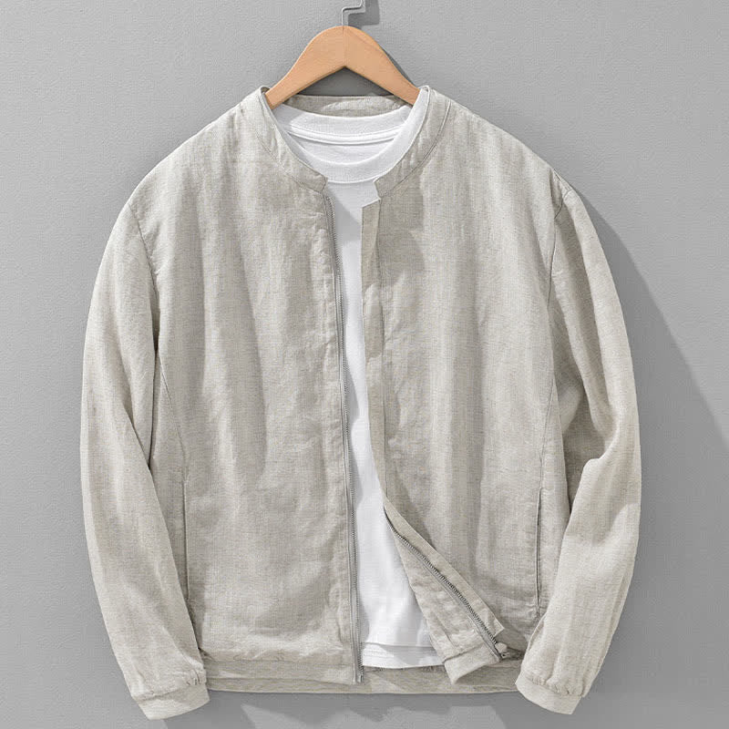 Buddha Stones Chaqueta de hombre de estilo casual minimalista con cuello mandarín, cremallera y diseño liso, ideal para primavera y verano. - Beige - US/UK/AU42, EU52 (3XL) - image 0