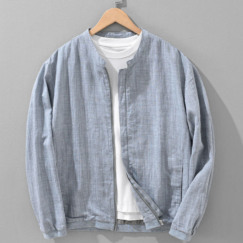 Buddha Stones Chaqueta de hombre de estilo casual minimalista con cuello mandarín, cremallera y diseño liso, ideal para primavera y verano. - Azul acero claro - US/UK/AU42, EU52 (3XL) - image 17