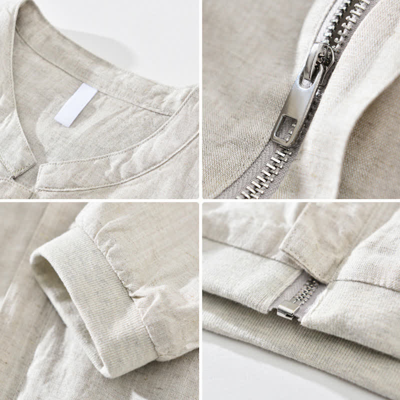 Buddha Stones Chaqueta de hombre de estilo casual minimalista con cuello mandarín, cremallera y diseño liso, ideal para primavera y verano. - image 3