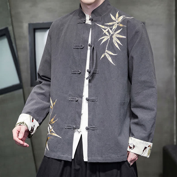 Buddha Stones Chaqueta de hombre de estilo Tang vintage con botones de rana, de bambú, algodón y lino, ideal para otoño e invierno. - image 3