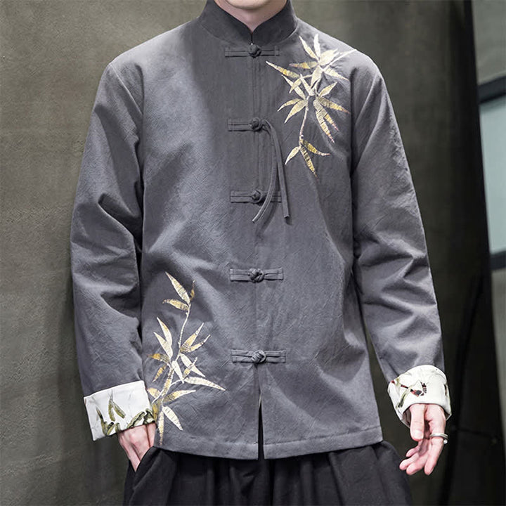Buddha Stones Chaqueta de hombre de estilo Tang vintage con botones de rana, de bambú, algodón y lino, ideal para otoño e invierno. - image 1