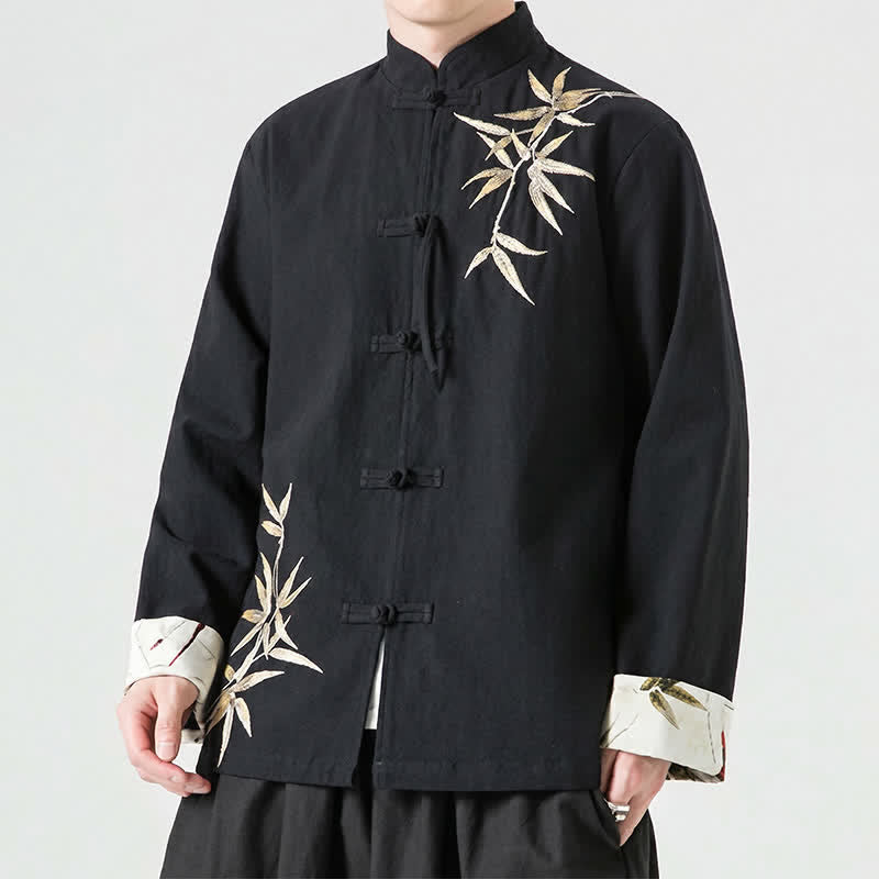 Buddha Stones Chaqueta de hombre de estilo Tang vintage con botones de rana, de bambú, algodón y lino, ideal para otoño e invierno. - Negro - US/UK/AU46, EU56 (5XL) - image 12
