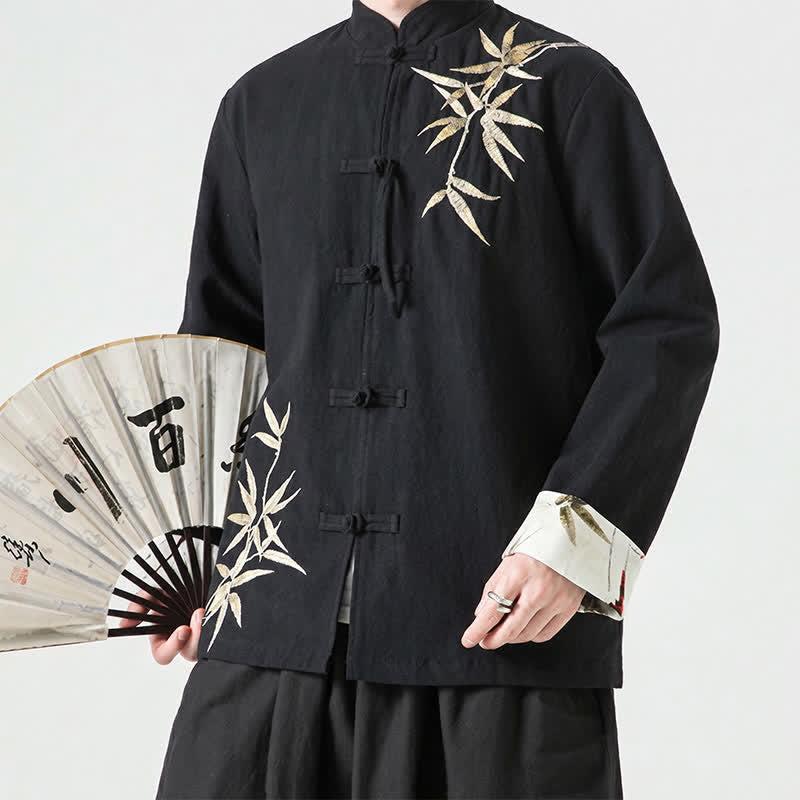 Buddha Stones Chaqueta de hombre de estilo Tang vintage con botones de rana, de bambú, algodón y lino, ideal para otoño e invierno. - image 20